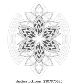 Doodle flowers in black and white pleasing for adults' coloring page. pleasing decorative flower of Coloring book page for adult Black outline and white background