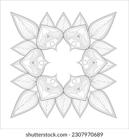 Doodle flowers in black and white pleasing for adults' coloring page. pleasing decorative flower of Coloring book page for adult Black outline and white background