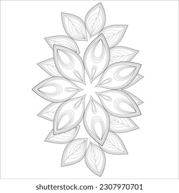 Doodle flowers in black and white pleasing for adults' coloring page. pleasing decorative flower of Coloring book page for adult Black outline and white background