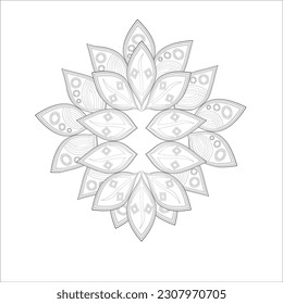 Doodle flowers in black and white pleasing for adults' coloring page. pleasing decorative flower of Coloring book page for adult Black outline and white background