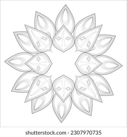Doodle flowers in black and white pleasing for adults' coloring page. pleasing decorative flower of Coloring book page for adult Black outline and white background