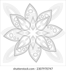 Flores de doodle en blanco y negro agradando a la página de colorear de los adultos. agradable flor decorativa de la página del libro Coloring para adultos Esquema negro y fondo blanco