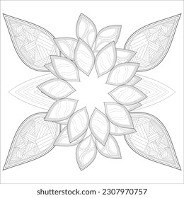Doodle flowers in black and white pleasing for adults' coloring page. pleasing decorative flower of Coloring book page for adult Black outline and white background