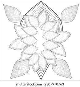 Doodle flowers in black and white pleasing for adults' coloring page. pleasing decorative flower of Coloring book page for adult Black outline and white background