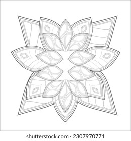 Doodle flowers in black and white pleasing for adults' coloring page. pleasing decorative flower of Coloring book page for adult Black outline and white background