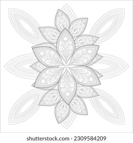 Doodle flowers in black and white pleasing for adults' coloring page. pleasing decorative flower of Coloring book page for adult Black outline and white background