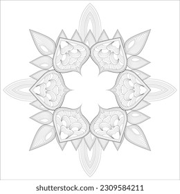 Doodle flowers in black and white pleasing for adults' coloring page. pleasing decorative flower of Coloring book page for adult Black outline and white background