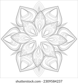 Doodle flowers in black and white pleasing for adults' coloring page. pleasing decorative flower of Coloring book page for adult Black outline and white background
