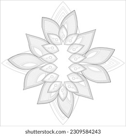 Doodle flowers in black and white pleasing for adults' coloring page. pleasing decorative flower of Coloring book page for adult Black outline and white background