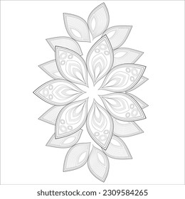 Doodle flowers in black and white pleasing for adults' coloring page. pleasing decorative flower of Coloring book page for adult Black outline and white background