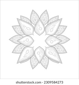 Doodle flowers in black and white pleasing for adults' coloring page. pleasing decorative flower of Coloring book page for adult Black outline and white background