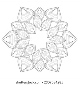 Doodle flowers in black and white pleasing for adults' coloring page. pleasing decorative flower of Coloring book page for adult Black outline and white background