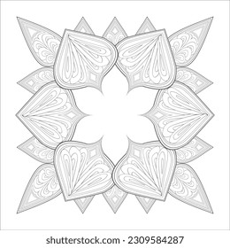 Doodle flowers in black and white pleasing for adults' coloring page. pleasing decorative flower of Coloring book page for adult Black outline and white background