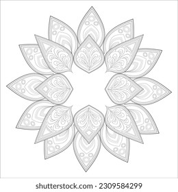 Doodle flowers in black and white pleasing for adults' coloring page. pleasing decorative flower of Coloring book page for adult Black outline and white background