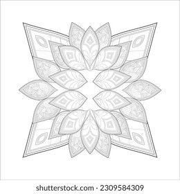 Doodle flowers in black and white pleasing for adults' coloring page. pleasing decorative flower of Coloring book page for adult Black outline and white background