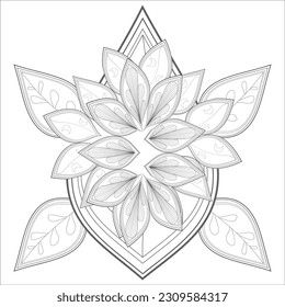 Flores de doodle en blanco y negro agradando a la página de colorear de los adultos. agradable flor decorativa de la página del libro Coloring para adultos Esquema negro y fondo blanco