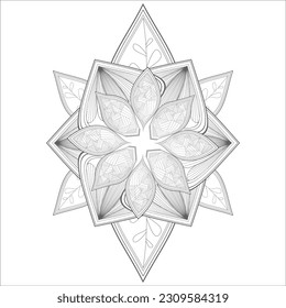 Doodle flowers in black and white pleasing for adults' coloring page. pleasing decorative flower of Coloring book page for adult Black outline and white background