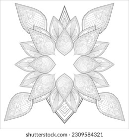 Doodle flowers in black and white pleasing for adults' coloring page. pleasing decorative flower of Coloring book page for adult Black outline and white background