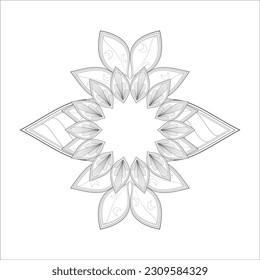 Flores de doodle en blanco y negro agradando a la página de colorear de los adultos. agradable flor decorativa de la página del libro Coloring para adultos Esquema negro y fondo blanco