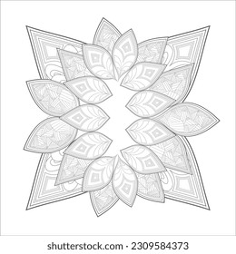 Doodle flowers in black and white pleasing for adults' coloring page. pleasing decorative flower of Coloring book page for adult Black outline and white background