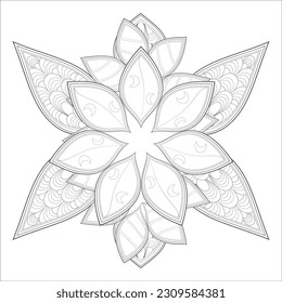 Doodle flowers in black and white pleasing for adults' coloring page. pleasing decorative flower of Coloring book page for adult Black outline and white background