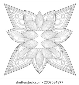 Doodle flowers in black and white pleasing for adults' coloring page. pleasing decorative flower of Coloring book page for adult Black outline and white background