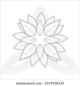 Doodle flowers in black and white pleasing for adults' coloring page. pleasing decorative flower of Coloring book page for adult Black outline and white background