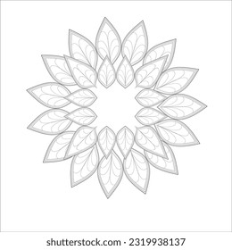 Doodle flowers in black and white pleasing for adults' coloring page. pleasing decorative flower of Coloring book page for adult Black outline and white background