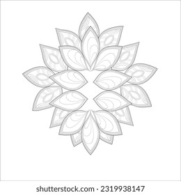 Doodle flowers in black and white pleasing for adults' coloring page. pleasing decorative flower of Coloring book page for adult Black outline and white background