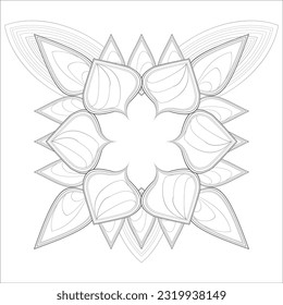 Doodle flowers in black and white pleasing for adults' coloring page. pleasing decorative flower of Coloring book page for adult Black outline and white background