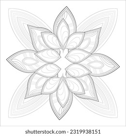 Doodle flowers in black and white pleasing for adults' coloring page. pleasing decorative flower of Coloring book page for adult Black outline and white background