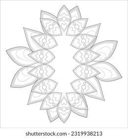 Doodle flowers in black and white pleasing for adults' coloring page. pleasing decorative flower of Coloring book page for adult Black outline and white background