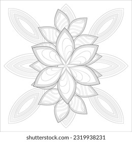 Doodle flowers in black and white pleasing for adults' coloring page. pleasing decorative flower of Coloring book page for adult Black outline and white background