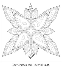 Doodle flowers in black and white pleasing for adults' coloring page. pleasing decorative flower of Coloring book page for adult Black outline and white background