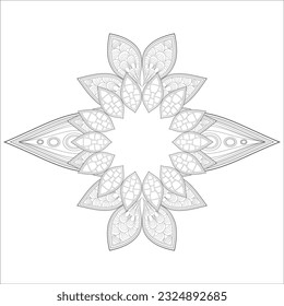 Doodle flowers in black and white pleasing for adults' coloring page. pleasing decorative flower of Coloring book page for adult Black outline and white background