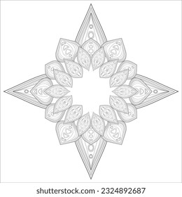 Doodle flowers in black and white pleasing for adults' coloring page. pleasing decorative flower of Coloring book page for adult Black outline and white background
