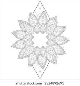 Doodle flowers in black and white pleasing for adults' coloring page. pleasing decorative flower of Coloring book page for adult Black outline and white background