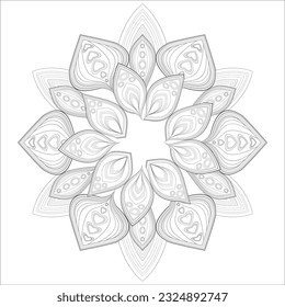 Doodle flowers in black and white pleasing for adults' coloring page. pleasing decorative flower of Coloring book page for adult Black outline and white background