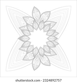Doodle flowers in black and white pleasing for adults' coloring page. pleasing decorative flower of Coloring book page for adult Black outline and white background