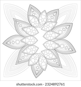 Doodle flowers in black and white pleasing for adults' coloring page. pleasing decorative flower of Coloring book page for adult Black outline and white background