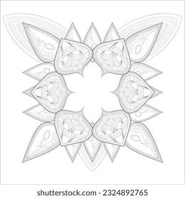 Flores de doodle en blanco y negro agradando a la página de colorear de los adultos. agradable flor decorativa de la página del libro Coloring para adultos Esquema negro y fondo blanco