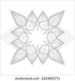 Doodle flowers in black and white pleasing for adults' coloring page. pleasing decorative flower of Coloring book page for adult Black outline and white background