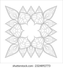 Doodle flowers in black and white pleasing for adults' coloring page. pleasing decorative flower of Coloring book page for adult Black outline and white background