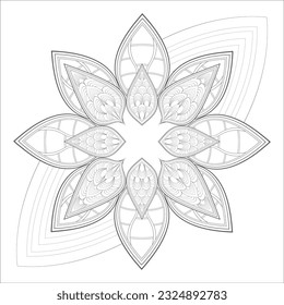 Flores de doodle en blanco y negro agradando a la página de colorear de los adultos. agradable flor decorativa de la página del libro Coloring para adultos Esquema negro y fondo blanco