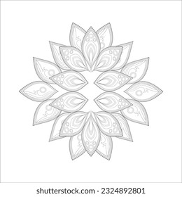 Doodle flowers in black and white pleasing for adults' coloring page. pleasing decorative flower of Coloring book page for adult Black outline and white background