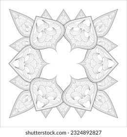 Doodle flowers in black and white pleasing for adults' coloring page. pleasing decorative flower of Coloring book page for adult Black outline and white background