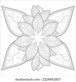 Doodle flowers in black and white pleasing for adults' coloring page. pleasing decorative flower of Coloring book page for adult Black outline and white background