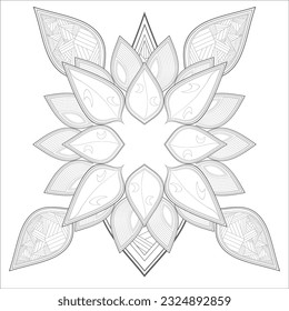 Doodle flowers in black and white pleasing for adults' coloring page. pleasing decorative flower of Coloring book page for adult Black outline and white background