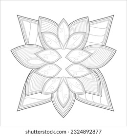 Doodle flowers in black and white pleasing for adults' coloring page. pleasing decorative flower of Coloring book page for adult Black outline and white background