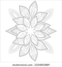 Flores de doodle en blanco y negro agradando a la página de colorear de los adultos. agradable flor decorativa de la página del libro Coloring para adultos Esquema negro y fondo blanco